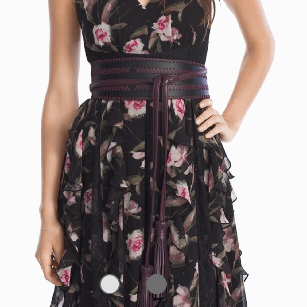 White House Black Market Whipstich Obi Leather Tie Belt Fringe. Size XS/S